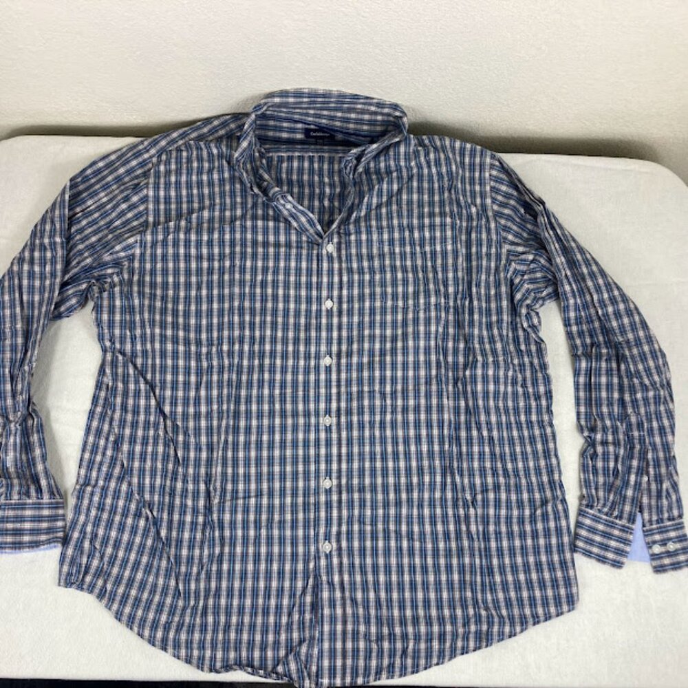 Croft & Barrow Mens XXL Plaid Button Down Shirt Blue White Long Sleeve